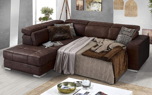 Dafne Italian Design Divano Letto angolare 3 posti con penisola a Sinistra. Tessuto Tay Tay Ebony (cm. 266 x 230 x 94h)