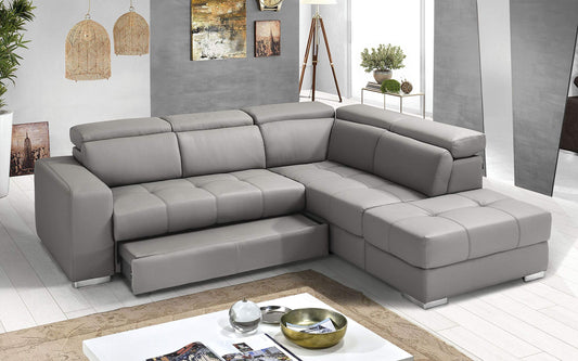 Dafne Italian Design Divano Letto angolare 3 posti con penisola a Destra. Similpelle Grigio Ash (cm. 266 x 230 x 94h)