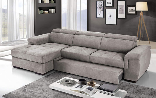 Dafne Italian Design Divano Letto angolare 3 posti con penisola a Sinistra. Tessuto Romeo Perla (cm. 287 x 176 x 96h)