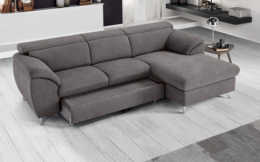 Dafne Italian Design Divano Letto angolare 3 posti con penisola a Destra. Tessuto Romeo Nocciola (cm. 269 x 175 x 94h)