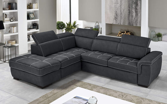 Dafne Italian Design Divano Letto angolare 3 posti con penisola a Sinistra. Similpelle Effetto Nabuk Grafite (cm. 282 x 242 x 96h)