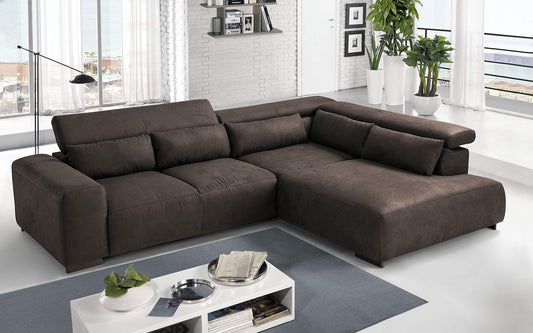 Dafne Italian Design Divano angolare 3 posti con penisola a Destra. Tessuto Terra (cm. 309 x 225 x 70h)