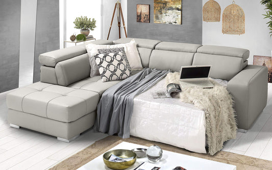 Dafne Italian Design Divano Letto angolare 3 posti con penisola a Sinistra. Similpelle Light Grey (cm. 266 x 230 x 94h)