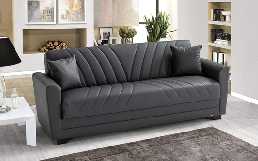 Dafne Italian Design Divano 3 posti grigio in similpelle - 220 x 88 x 83h cm., vano contenitore, trasformabile in letto una piazza e mezza