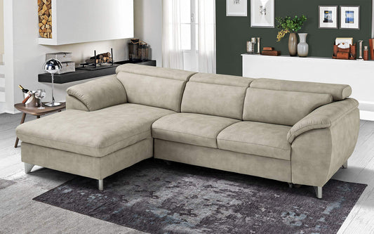 Dafne Italian Design Divano Letto angolare 3 posti con penisola a Sinistra. Similpelle Effetto Nabuk Light Grey (cm. 269 x 175 x 94h)