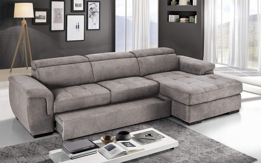 Dafne Italian Design Divano Letto angolare 3 posti con penisola a Destra. Tessuto Romeo Platino (cm. 287 x 176 x 96h)