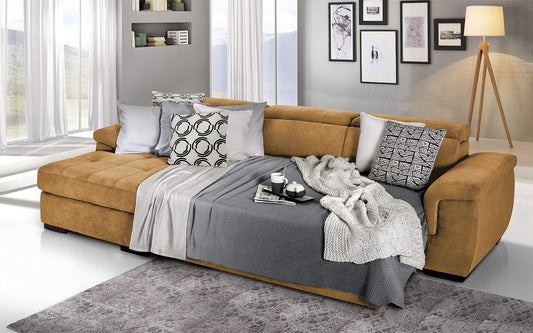 Dafne Italian Design Divano Letto angolare 3 posti con penisola a Sinistra. Tessuto Romeo ruggine (cm. 287 x 176 x 96h)