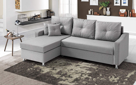 Dafne Italian Design Divano Letto angolare 2 posti con penisola a Sinistra. Tessuto oyem Grigio (cm. 231 x 154 x 90h)