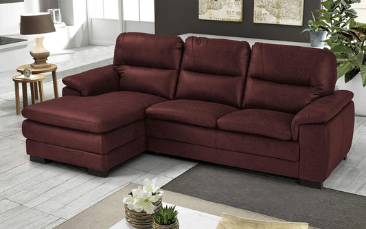 Dafne Italian Design Divano angolare 3 posti con penisola a Sinistra. Tessuto Manila Bordeaux (cm. 275 x 158 x 94h)