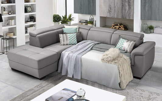 Dafne Italian Design Divano Letto angolare 3 posti con penisola a Sinistra. Similpelle Grigio Ash (cm. 287 x 245 x 98h)