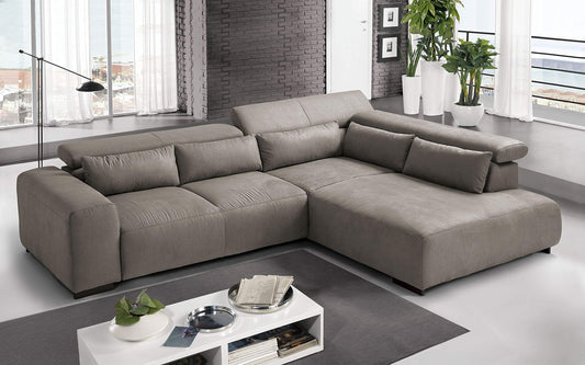 Dafne Italian Design Divano angolare 3 posti con penisola a Destra. Tessuto Sparta Mud (cm. 309 x 225 x 70h)