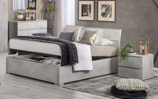 Dafne Italian Design Letto Matrimoniale con Contenitore. Cemento Ash (cm. 173 x 209 x 100h)