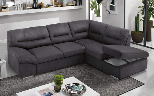 Dafne Italian Design Divano Letto angolare 2 posti con penisola a Destra. Tessuto Antracite (cm. 270 x 216 x 88h)
