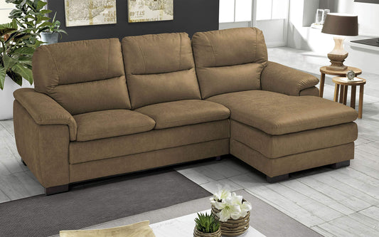 Dafne Italian Design Divano angolare 3 posti con penisola a Destra. Tessuto Manila Toffee (cm. 275 x 158 x 94h)