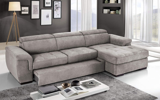 Dafne Italian Design Divano Letto angolare 3 posti con penisola a Destra. Tessuto Romeo Perla (cm. 287 x 176 x 96h)