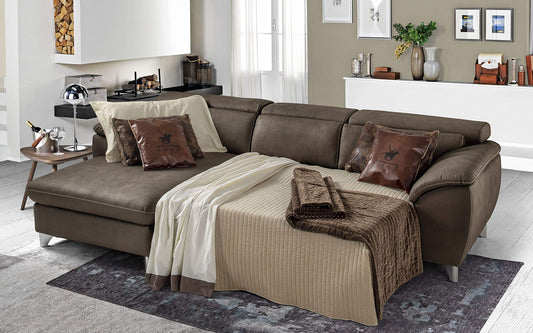 Dafne Italian Design Divano Letto angolare 3 posti con penisola a Sinistra. Similpelle Effetto Nabuk Elephant (cm. 269 x 175 x 94h)