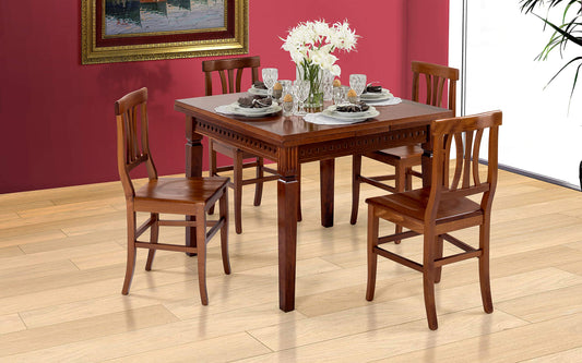 Dafnedesign.Com - Tavolo allungabile in Legno di pioppo Intagliato - Dimensioni cm. 100 x 100 x 80h