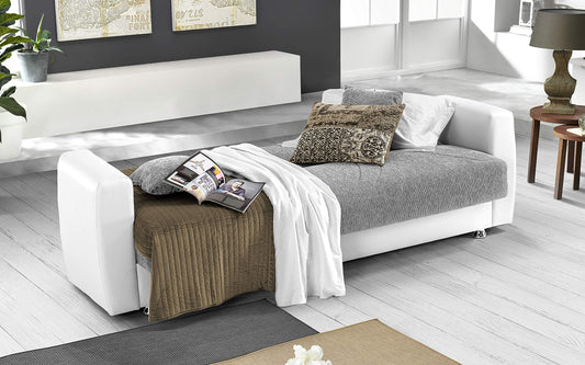 Dafne Italian Design Divano Letto 3 posti - Colore: Bianco e Grigio - e Similpelle - cm. 225 x 87 x 92h