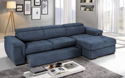 Dafne Italian Design Divano Letto angolare 3 posti con penisola a Destra. Tessuto Romeo Denim (cm. 287 x 176 x 96h)