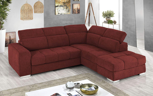 Dafne Italian Design Divano Letto angolare 3 posti con penisola a Destra. Tessuto Romeo Rosso (cm. 266 x 230 x 94h)