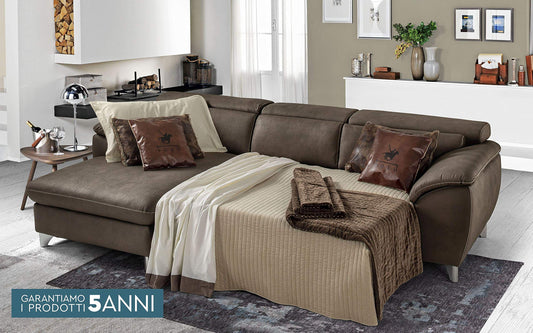 Dafnedesign.Com - Divano Letto angolare 3 posti Letto con Chaise a Sinistra - Colore: Nabuk Elefante in Similpelle - cm. 269 x 175 x 94h - (Std)