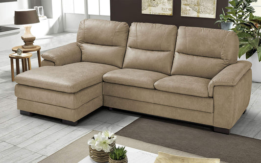 Dafne Italian Design Divano angolare 3 posti con penisola a Sinistra. Tessuto Manila Sabbia (cm. 275 x 158 x 94h)