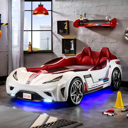 Dafne Italian Design GT-eAuto Letto Macchina per Bambini - (99x191 Cm) - Nuovo Bianco