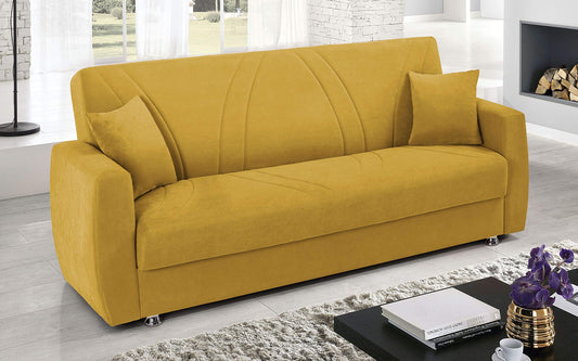 Dafne Italian Design Divano Letto 3 posti. Tessuto Mostarda (cm. 225 x 87 x 92h)