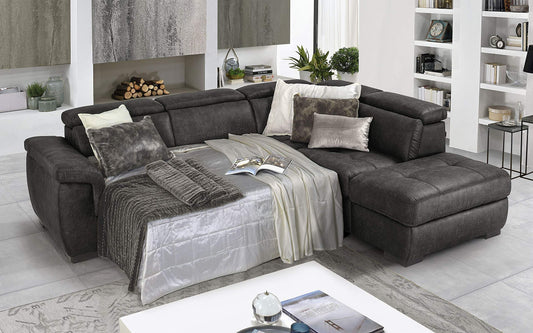 Dafne Italian Design Divano Letto angolare 3 posti con penisola a Destra. Tessuto Tay Tay Dark Grey (cm. 282 x 242 x 96h)