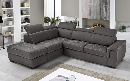 Dafne Italian Design Divano Letto angolare 3 posti con penisola a Sinistra. Similpelle Effetto Nabuk Granit Grey (cm. 282 x 242 x 96h)