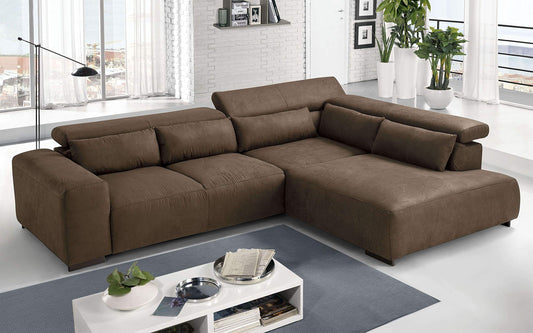 Dafne Italian Design Divano angolare 3 posti con penisola a Destra. Tessuto Sparta Brown (cm. 309 x 225 x 70h)