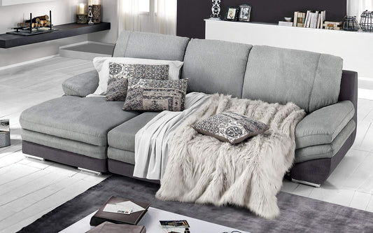 Dafne Italian Design Divano Letto angolare 2 posti con penisola a Sinistra. Tessuto Antracite, Silver (cm. 271 x 166 x 91h)