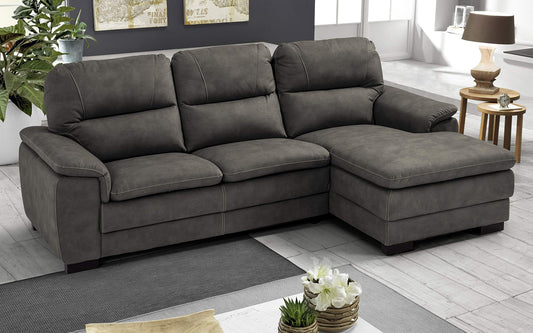 Dafne Italian Design Divano angolare 3 posti con penisola a Destra. Similpelle Effetto Nabuk Olive Grey (cm. 275 x 158 x 94h)