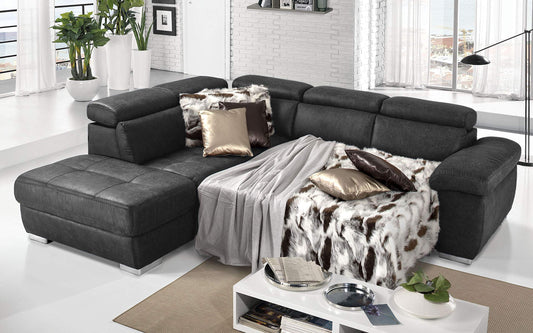 Dafne Italian Design Divano Letto angolare 3 posti con penisola a Sinistra. Tessuto Tay Tay Dark Grey (cm. 285 x 245 x 97h)