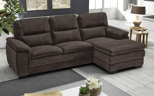 Dafne Italian Design Divano angolare 3 posti con penisola a Destra. Tessuto Gordon Marrone Scuro (cm. 275 x 158 x 94h)