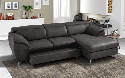 Dafne Italian Design Divano Letto angolare 3 posti con penisola a Destra. Tessuto Tay Tay Dark Grey (cm. 269 x 175 x 94h)