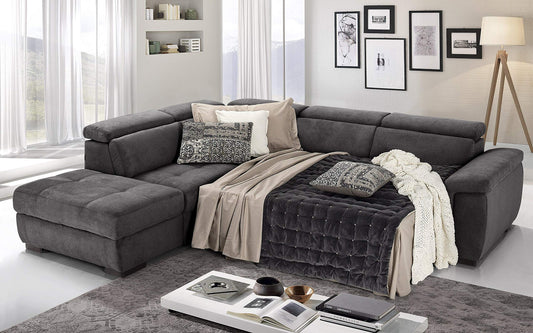Dafne Italian Design Divano Letto angolare 3 posti con penisola a Sinistra. Tessuto Romeo Fumo (cm. 282 x 242 x 96h)