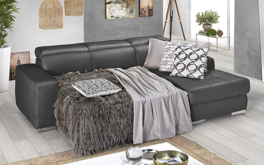 Dafne Italian Design Divano Letto angolare 3 posti con penisola a Destra. Similpelle Grey (cm. 259 x 178 x 94h)