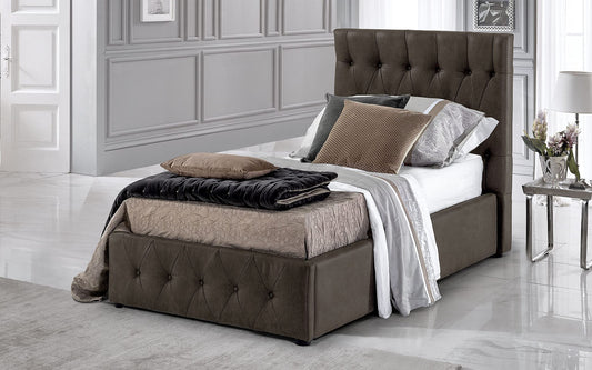 Dafne Italian Design - Letto singolo con contenitore, Similpelle marrone, Dimensioni: cm. 99 x 212 x 117 H