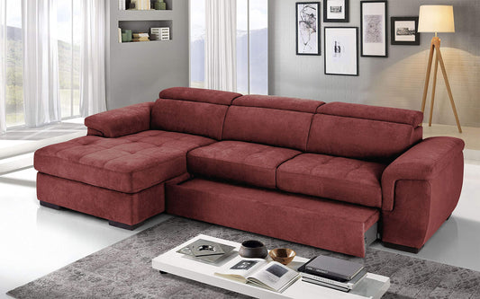 Dafne Italian Design Divano Letto angolare 3 posti con penisola a Sinistra. Tessuto Romeo Rosso (cm. 287 x 176 x 96h)