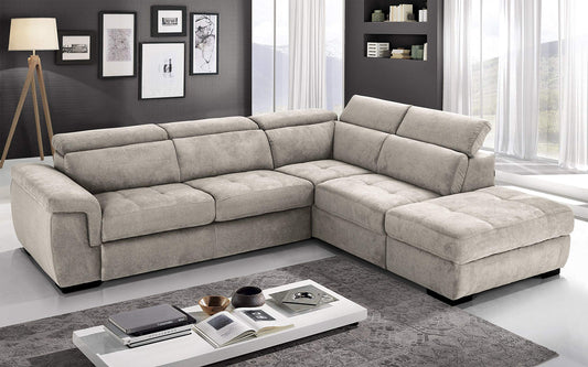 Dafne Italian Design Divano Letto angolare 3 posti con penisola a Destra. Tessuto Romeo Ecru (cm. 282 x 242 x 96h)