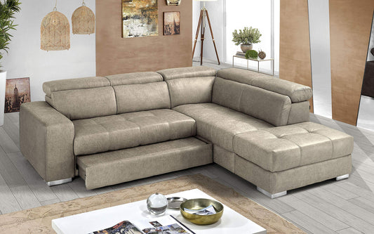 Dafne Italian Design Divano Letto angolare 3 posti con penisola a Destra. Tessuto Tay Tay Sand (cm. 266 x 230 x 94h)