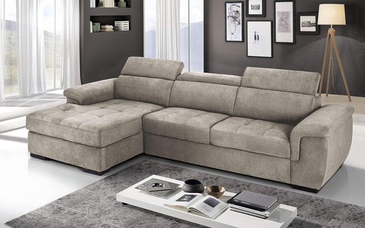 Dafne Italian Design Divano Letto angolare 3 posti con penisola a Sinistra. Tessuto Romeo Ecru (cm. 287 x 176 x 96h)