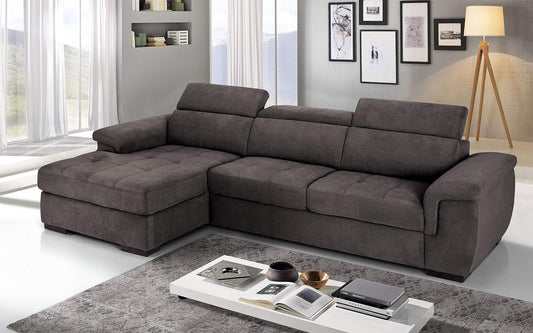 Dafne Italian Design Divano Letto angolare 3 posti con penisola a Sinistra. Tessuto Romeo Espresso (cm. 287 x 176 x 96h)