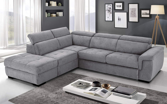 Dafne Italian Design Divano Letto angolare 3 posti con penisola a Sinistra. Tessuto Romeo Light Grey (cm. 282 x 242 x 96h)