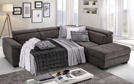 Dafne Italian Design Divano Letto angolare 3 posti con penisola a Destra. Tessuto Romeo Espresso (cm. 282 x 242 x 96h)