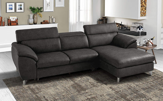 Dafne Italian Design Divano Letto angolare 3 posti con penisola a Destra. Tessuto Tay Tay Dark Grey (cm. 269 x 175 x 94h)