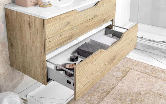 Dafne Italian Design Mobile da bagno componibile sospeso Joy colore legno quercia e bianco lucido cm 81x47x195 (base, lavabo, specchio)