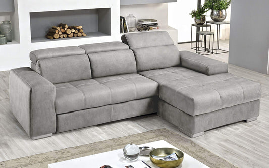 Dafne Italian Design Divano Letto angolare 3 posti con penisola a Destra. Similpelle Effetto Nabuk Ash (cm. 259 x 178 x 94h)