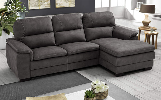 Dafne Italian Design Divano angolare 3 posti con penisola a Destra. Similpelle Effetto Nabuk Marrone Scuro (cm. 275 x 158 x 94h)
